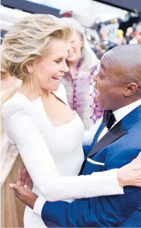  ?? Picture / AP ?? Jane Fonda, above, is given a warm greeting by Yance Ford.