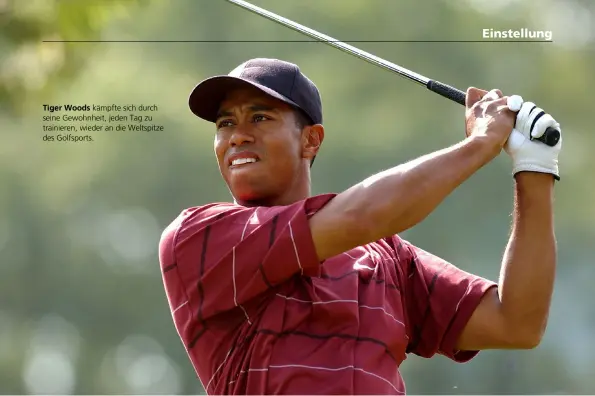  ??  ?? Tiger Woods kämpfte sich durch seine Gewohnheit, jeden Tag zu trainieren, wieder an die Weltspitze des Golfsports.