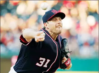  ??  ?? Washington Nationals starting pitcher Max Scherzer throws during the third inning of a baseball game againstthe San Diego Padres at Nationals Park on May 26, in Washington. (AP)