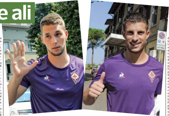  ??  ?? Atterrati Marko Pjaca (a sinistra) e Kevin Mirallas (a destra) ieri mattina al momento dell’uscita dalle visite mediche, poche ore dopo l’arrivo a Peretola