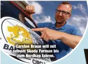  ?? ?? Carsten Braun will mit seinem Skoda Forman bis zum Nordkap fahren.