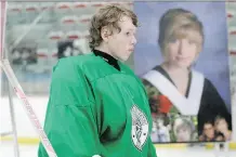  ?? PHOTOS: LEAH HENNEL ?? Tanner Fitzpatric­k, 18, plays in the Marit Cup charity game at the Markin MacPhail Arena on Tuesday. He received a heart transplant from Marit McKenzie, who died at age 18 in early 2013.