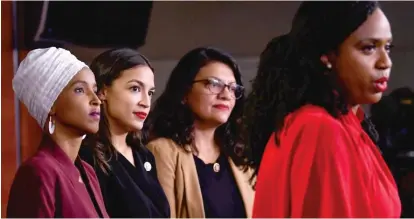  ??  ?? From left: U.S. Reps. Ilhan Omar, D-Minn., Alexandria Ocasio-Cortez, D-N.Y., Rashida Tlaib, D-Mich., and Ayanna Pressley, D-Mass.