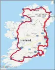  ??  ?? The round Ireland route undertaken by members of New Ross Rowing Club during their virtual challenge, ‘visiting’ their fellow clubs and covering 2,542 km.