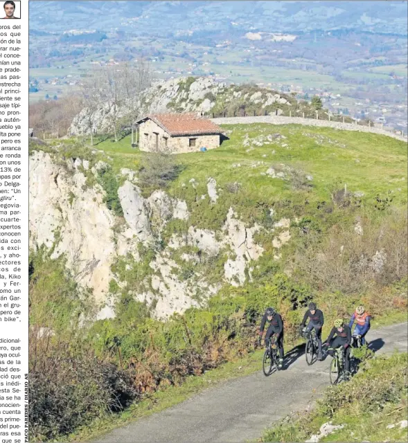  ??  ?? ASTURIAS. Cortina, Delgado, Escartín y García, en plena subida a Les Praeres de Nava: una rampa salvaje entre praderas asturianas.