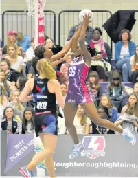  ??  ?? Action from Loughborou­gh Lightning’s win over Sirens on Saturday. Picture by Jessica Northfield.