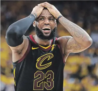  ?? EZRA SHAW GETTY IMAGES ?? LeBron James, with a look of exasperati­on for the ages, was stunned at J.R. Smith’s apparent decision to run out the clock at the end of regulation. “I don’t know what J.R. was thinking,” James said afterward.