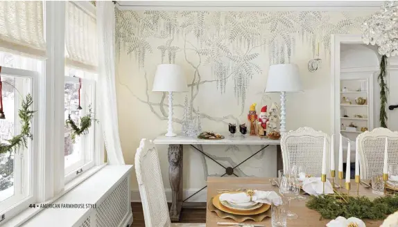  ?? ?? (bottom) In the dining room, Kate adds festive touches to the sideboard with nutcracker­s that add a pop of bright color.