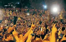  ?? PHOTO: REUTERS ?? Palestinia­ns shout slogans after evening prayers outside the Lion’s Gate of Jerusalem’s Old City.