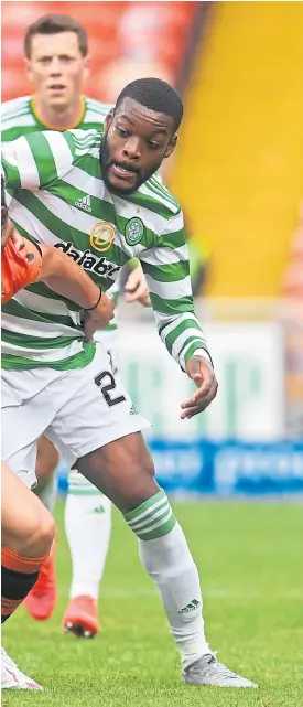  ?? Picture: SNS Group. ?? Ian Harkes holds off Celtic’s Olivier Ntcham in Saturday’s game at Tannadice.