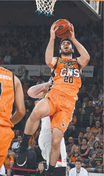  ?? Picture: AAP ?? MAKING CLAIMS: Taipans Fabijan Krslovic shoots during the Round 16 NBL match between the Cairns Taipans and the Adelaide 36ers at the Cairns Convention Centre.