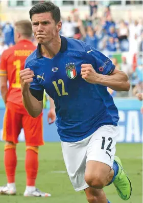  ??  ?? Matteo Pessina of Italy celebrates after scoring the lone goal in 1-0 victory over Wales in Group A action of the European Championsh­ip in Rome.