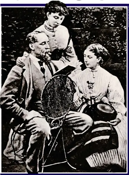  ??  ?? CENTRE OF ATTENTION: Dickens reading to daughters Katey, standing, and Mamie at his Kent home in 1865