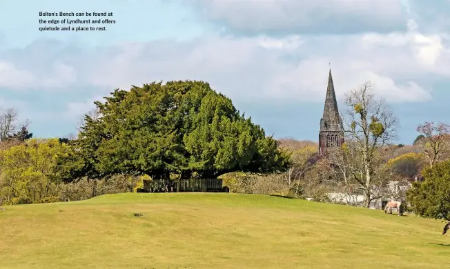  ??  ?? Bolton’s Bench can be found at the edge of Lyndhurst and offers quietude and a place to rest.