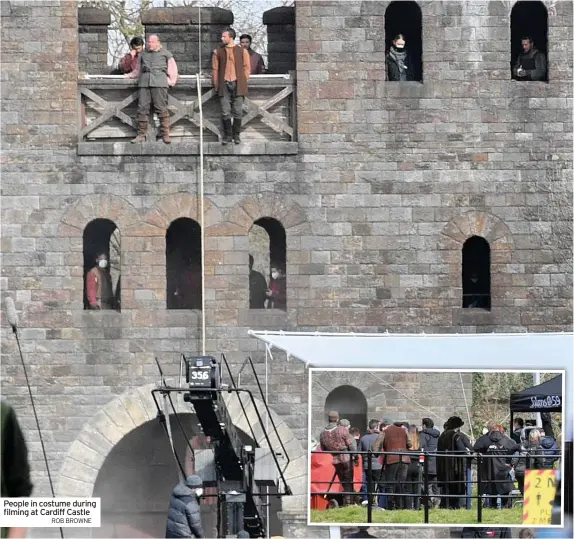  ?? ROB BROWNE ?? People in costume during filming at Cardiff Castle