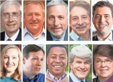  ?? MILWAUKEE JOURNAL SENTINEL ?? Democratic candidates for Wisconsin governor (clockwise from top left) Tony Evers, Dana Wachs, Andy Gronik, Paul Soglin, Josh Pade, Kathleen Vinehout, Matt Flynn, Mahlon Mitchell, Mike McCabe and Kelda Roys.