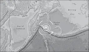  ??  ?? Het epicentrum lag tussen de Amerikaans­e staat Alaska en het Russische Kamtsjatka, ten noorden van de Stille Oceaan. (de Volkskrant)