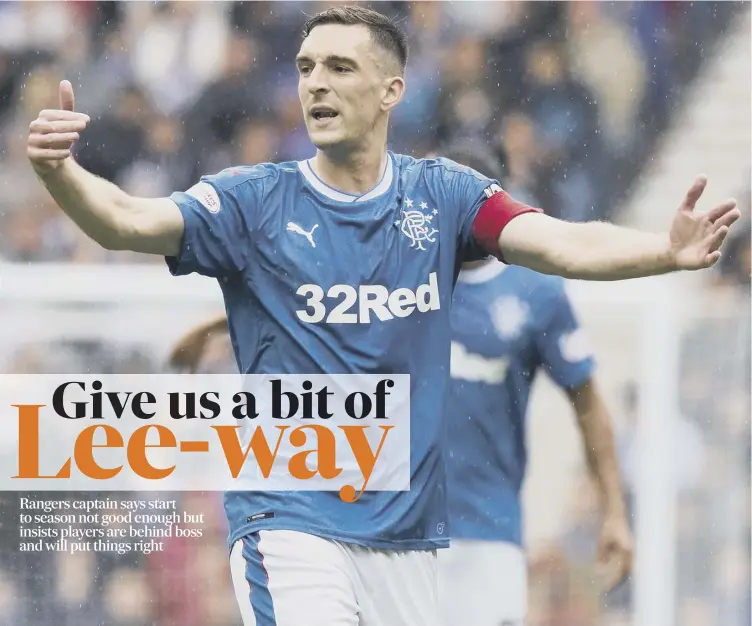  ??  ?? 0 Lee Wallace endured a frustratin­g afternoon at Ibrox as Rangers drew with Hearts 0-0. The Ibrox club are now five points behind leaders Celtic after just three games.
Match report: Pages 2-3