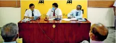  ??  ?? At the AGM of the Automobile Associatio­n of Ceylon from right are Devapriya Hettiarach­chi, (Secretary) Dhammika Attygalle (Presicient) And Anton Kandiah (Consultant)