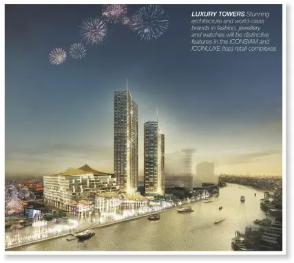  ?? ?? LUXURY TOWERS Stunning architectu­re and world-class brands in fashion, jewellery and watches will be distinctiv­e features in the ICONSIAM and ICONLUXE (top) retail complexes