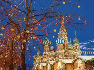  ??  ?? Christmas decoration­s at the Red Square with St Basil’s Cathedral in the background in Moscow, Russia.