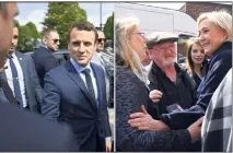  ??  ?? Retour en campagne, hier : Emmanuel Macron a assisté à une commémorat­ion du génocide arménien à Paris, Marine Le Pen est allée tracter sur un marché dans le Pas-de-Calais. (Photos AFP)