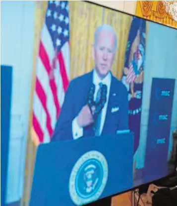  ??  ?? Joe Biden interviene desde la Casa Blanca en la Conferenci­a de Múnich