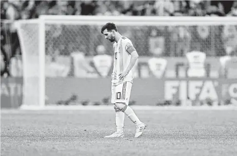  ?? Ricardo Mazalan / Associated Press ?? Croatia limited Argentina’s Lionel Messi to one shot by denying him space, but he had plenty as he left the field after the shutout loss.