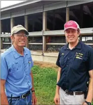  ??  ?? Tom Borden, left, and his son, Mike, right, are among the co-owners of O.A. Borden & Sons dairy farm in Easton.