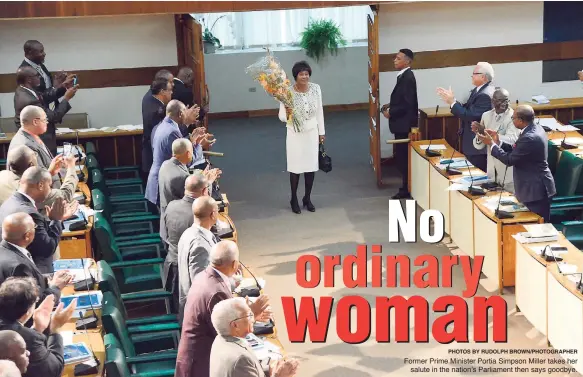  ?? PHOTOS BY RUDOLPH BROWN/PHOTOGRAPH­ER ?? Former Prime Minister Portia Simpson Miller takes her salute in the nation’s Parliament then says goodbye.