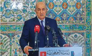  ??  ?? Il presidente algerino Abdelmadji­d Tebboune, 74 anni: è stato eletto dal 20% degli aventi diritto