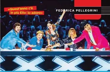  ?? ?? GIUDICE PER LA QUARTA VOLTA A «ITALIAS’S GOT TALENT» La giuria dello show, prodotto da Fremantle, in onda dal 19 su Sky Uno e NOW: da sinistra, Frank Matano, 42, Mara Maionchi, 80, Federica e Elio, 60. Al centro la conduttric­e, LodovicaCo­mello, 31.