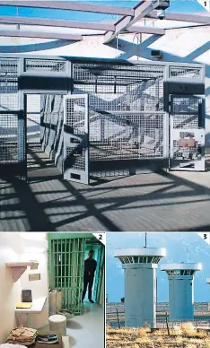  ?? FOTOS: AGENCIA AP| AFP ?? (1) La prisión desconecta a los presos del mundo. (2) Las celdas miden 2.1 por 3.6 metros. (3) Hay torres de vigilancia y patrullas.