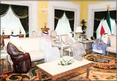  ?? KUNA photo ?? His Highness the Crown Prince Sheikh Mishaal Al-Ahmad Al-Jaber Al-Sabah received Minister of Justice and Minister of State for Transparen­cy Affairs Abdullah Al-Roumi in his office. Various issues were discussed.
