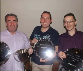  ??  ?? Peadar Callan Snooker League double winners Alan Thompson, Joe McEnaney and Ciara McShane.