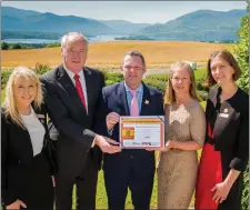  ??  ?? Michelle O’Leary (Marketing Executive Aghadoe), Dr Tony Lenehan (Executive Director COTRI), Niall Coffey (GM Aghadoe), Niamh O’Shea (IHF Kerry Chairperso­n), Trish Covarr (Director of Sales Aghadoe) at the COTRI presentati­on ceremony.