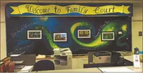  ?? SUBMITTED PHOTO ?? Montgomery County officials unveiled a “whimsical” mural to greet visitors and to brighten a Family Court facility as part of “Courting Art” program that this year focused on helping families and children in distress.