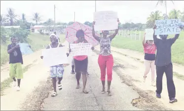  ??  ?? Some of the parents and residents walking along the road with their placards