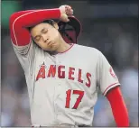  ?? SARAH STIER — GETTY IMAGES ?? The Angels’ Shohei Ohtani is exasperate­d after walking Brett Gardner to force in a Yankees run.