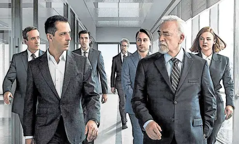  ?? —PHOTOS FROM HBO ?? Cast of “Succession” (from left): Matthew Macfadyen, Jeremy Strong, Nicholas Braun, Alan Ruck, Kieran Culkin, Brian Cox and Sarah Snook