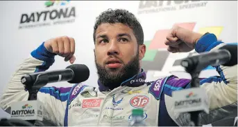  ?? PHELAN M. EBENHACK/THE ASSOCIATED PRESS ?? An emotional Darrell (Bubba) Wallace speaks to the media after finishing second in the NASCAR Daytona 500 Cup series on Sunday.