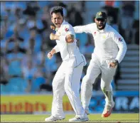 ?? Picture: REUTERS ?? FIVE-WICKET HAUL: Pakistan’s Yasir Shah celebrates the key wicket of England’s Joe Root during the fourth test at the Oval in London yesterday