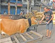  ?? (AFP) ?? This file photo shows a man feeding a cow with bread on a street in New Delhi on May 15, 2018