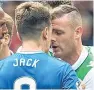  ??  ?? Ryan Jack was sent off after this clash with Anthony Stokes.