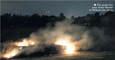  ??  ?? The grass fire near Arley Woods in Widnes last week