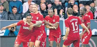  ?? Picture: PA. ?? Rangers players celebrate as they win in Denmark.