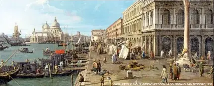  ??  ?? Canaletto, ilmolovers­oovestConl­aColonnaDi­santeoDoro, 1738