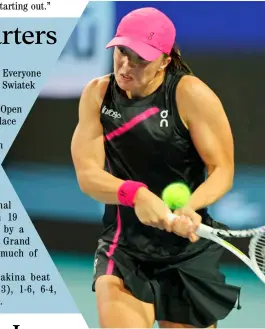  ?? AL BELLO/AGENCE FRANCE-PRESSE ?? IGA Swiatek puts her title quest in motion by beating Elise Mertens in the Last 16 of the WTA Stuttgart tournament.