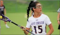  ?? WEST CHESTER ATHLETICS ?? West Chester freshman midfielder Trisha Baud looks to move the ball during the Golden Rams’ contest against East Stroudsbur­g Saturday.