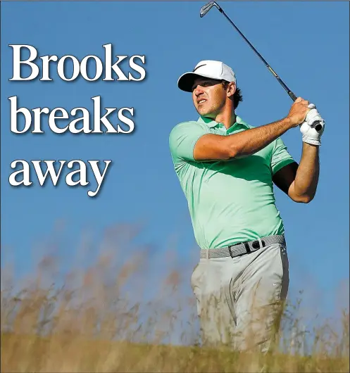  ?? AP/CHARLIE RIEDEL ?? Brooks Koepka hits from the 15th tee during the fourth round of the U.S. Open on Sunday at Erin Hills in Erin, Wis. Koepka birdied No. 15 to open a three-stroke lead. He went on to win the tournament, which was his first major championsh­ip.